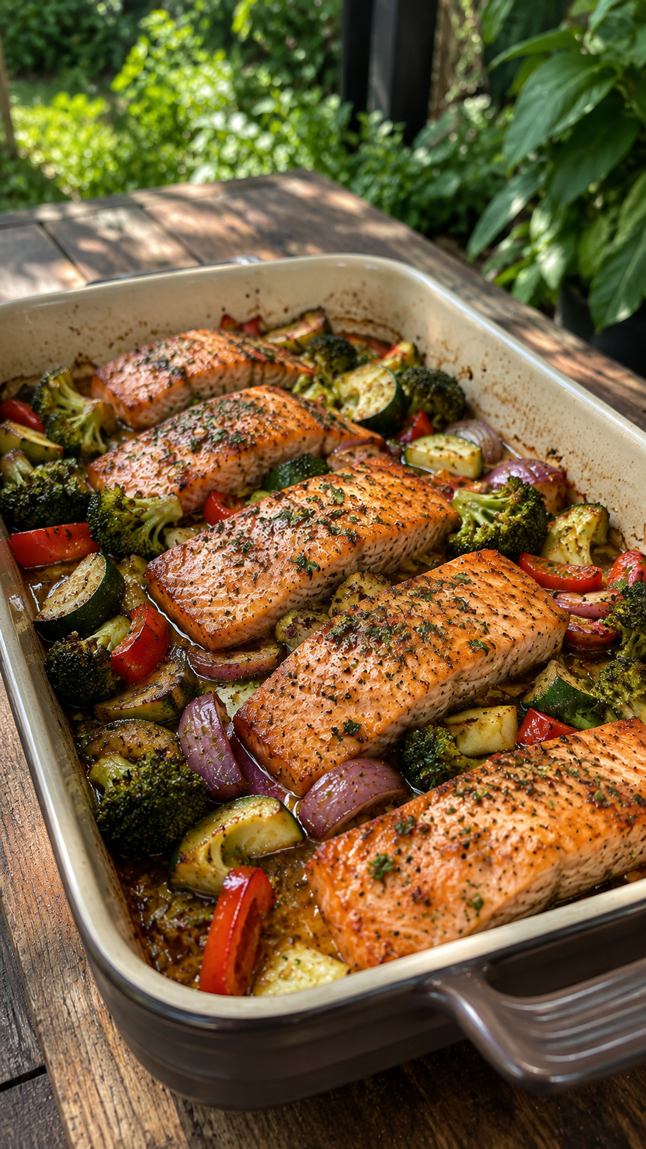 Honey Garlic Salmon & Vegetable Bake