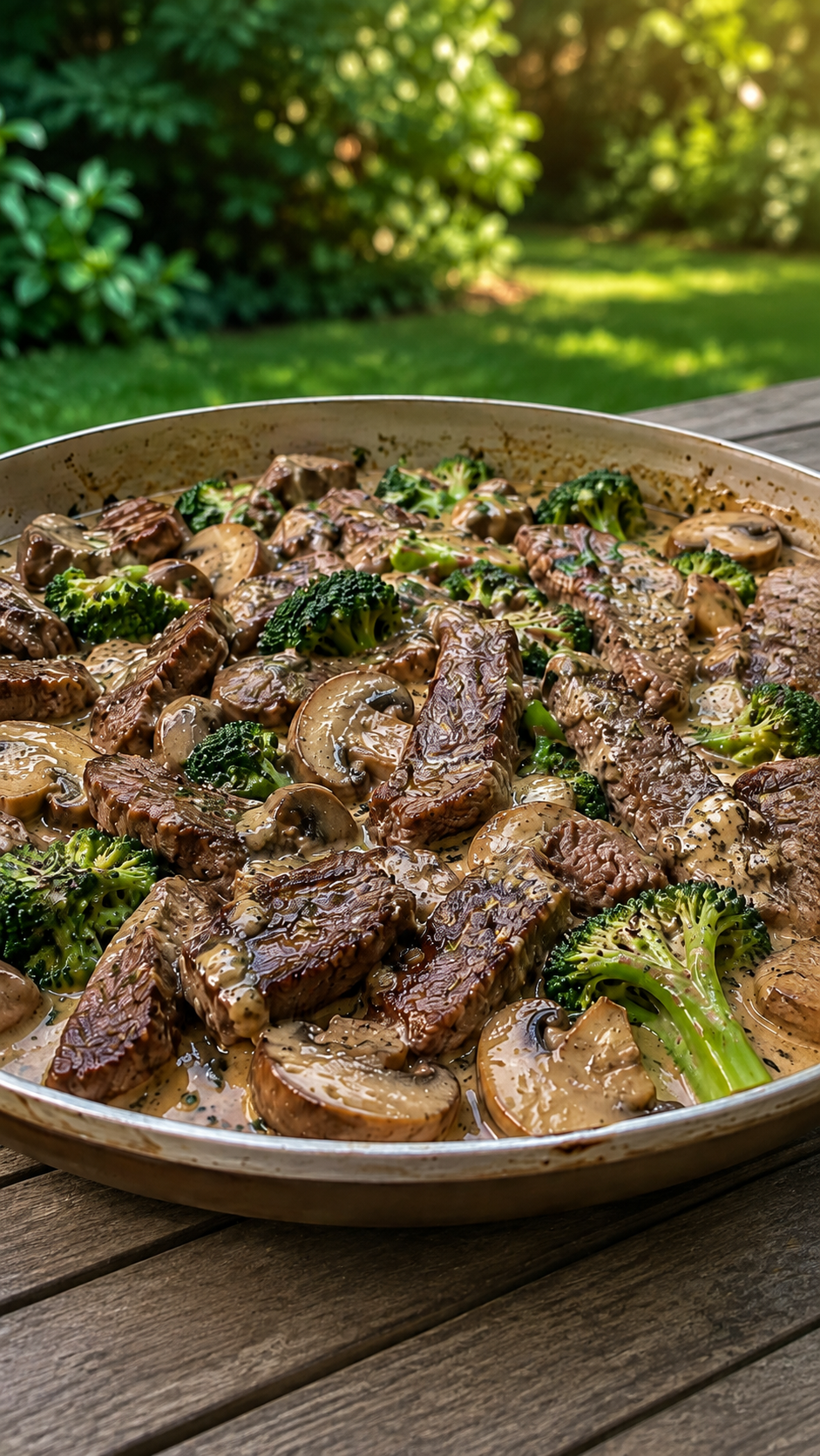 Creamy Garlic Steak, Mushroom & Broccoli Skillet
